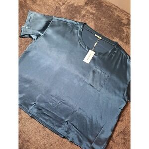 Ekouaer Satin SS Jewl Blouse Womens XXXL Teal Jade Holiday Event‎ Date